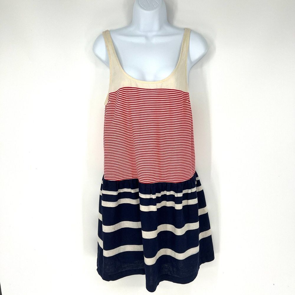 COINCIDENCE & CHANCE ANTHRO Sleeveless Dress Size M Linen Red White Blue Peplum
